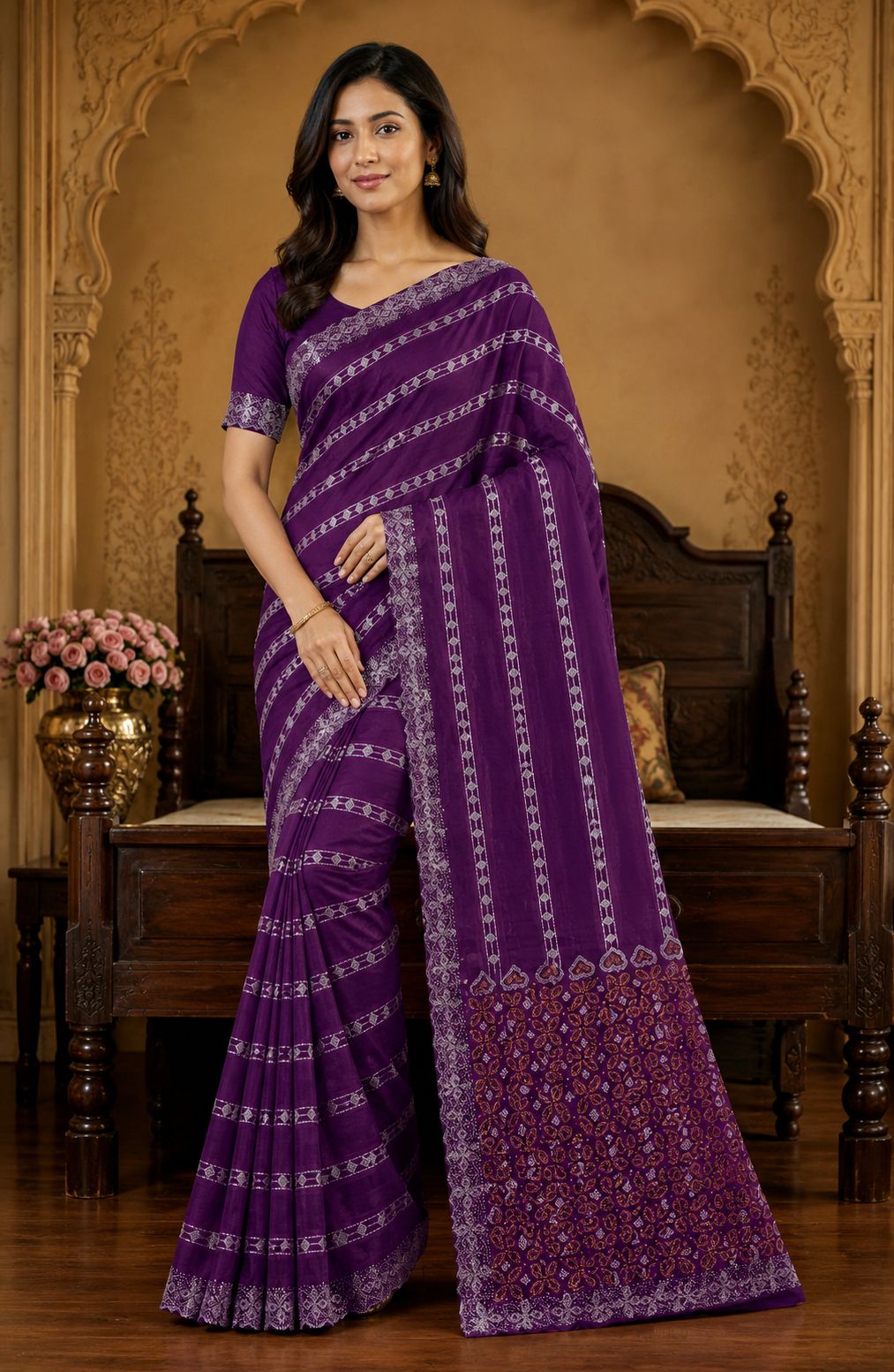 Shiv Chakra Ethnic Purple Saree