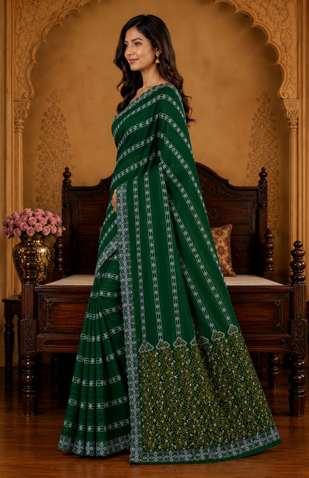 Shiv Chakra Ethnic Green Saree