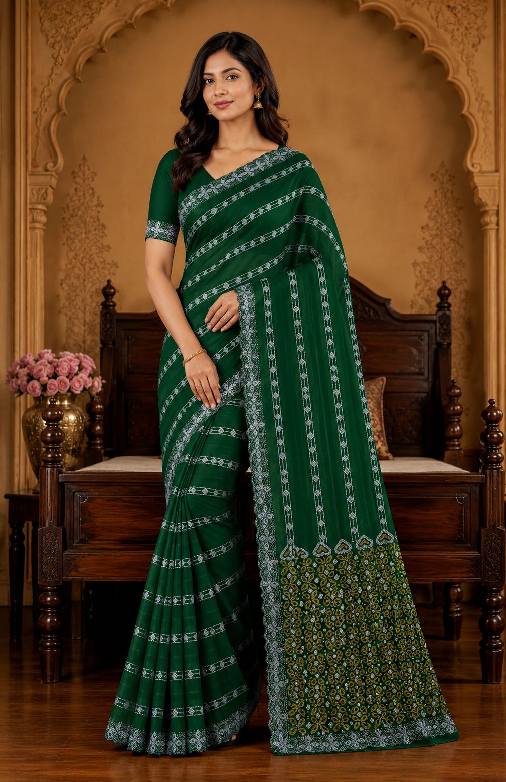 Shiv Chakra Ethnic Green Saree