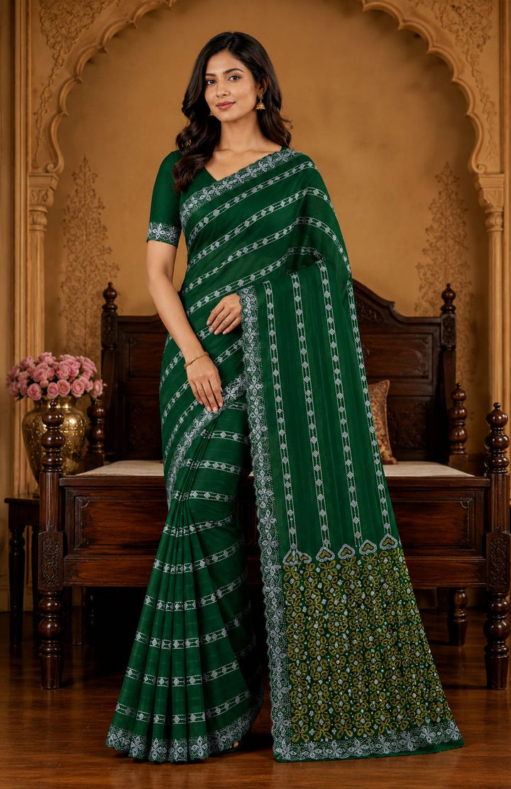 Shiv Chakra Ethnic Green Saree