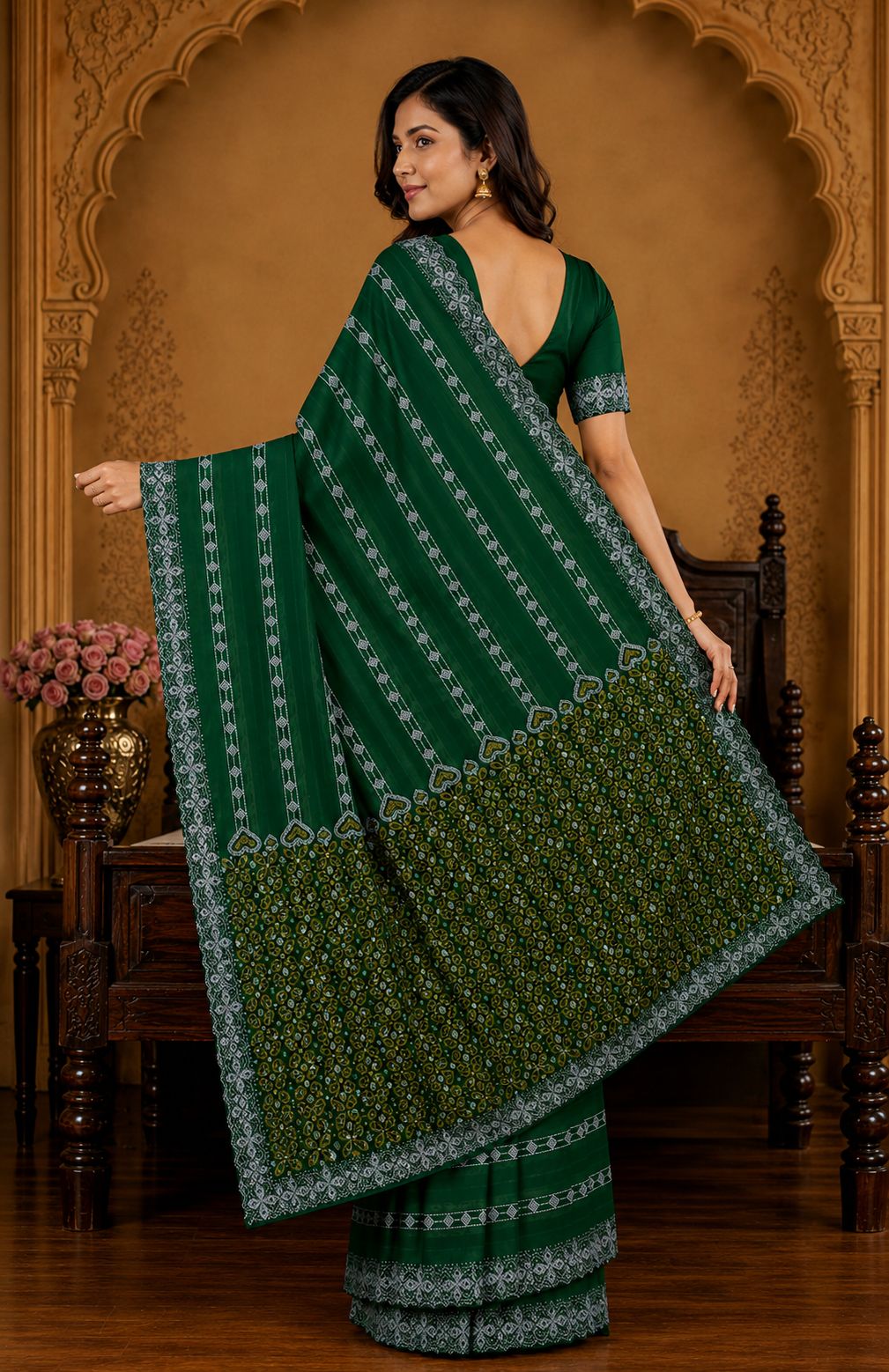 Shiv Chakra Ethnic Green Saree