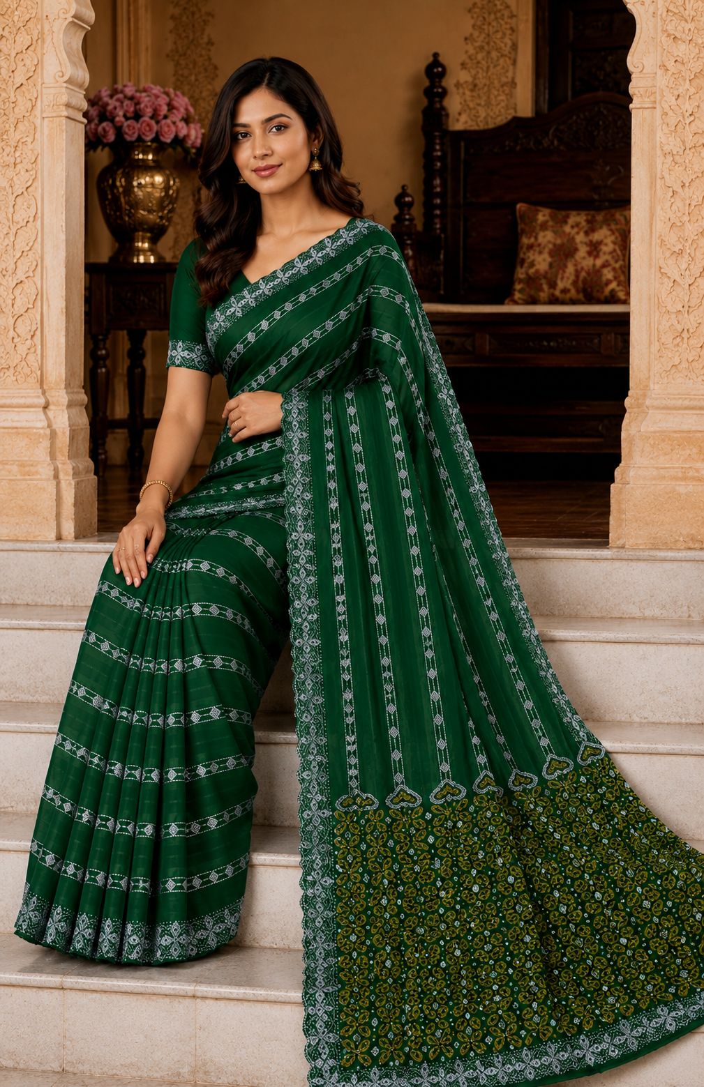 Shiv Chakra Ethnic Green Saree