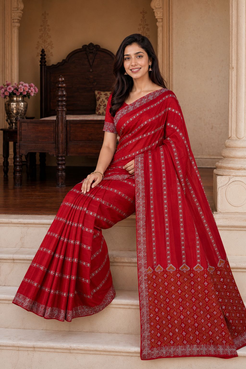 Shiv Chakra Ethnic Red Saree