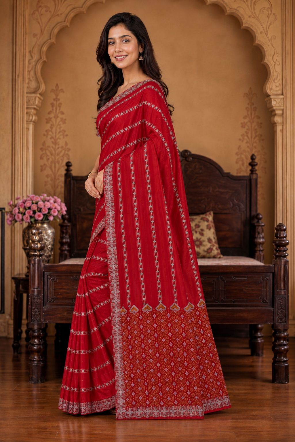Shiv Chakra Ethnic Red Saree