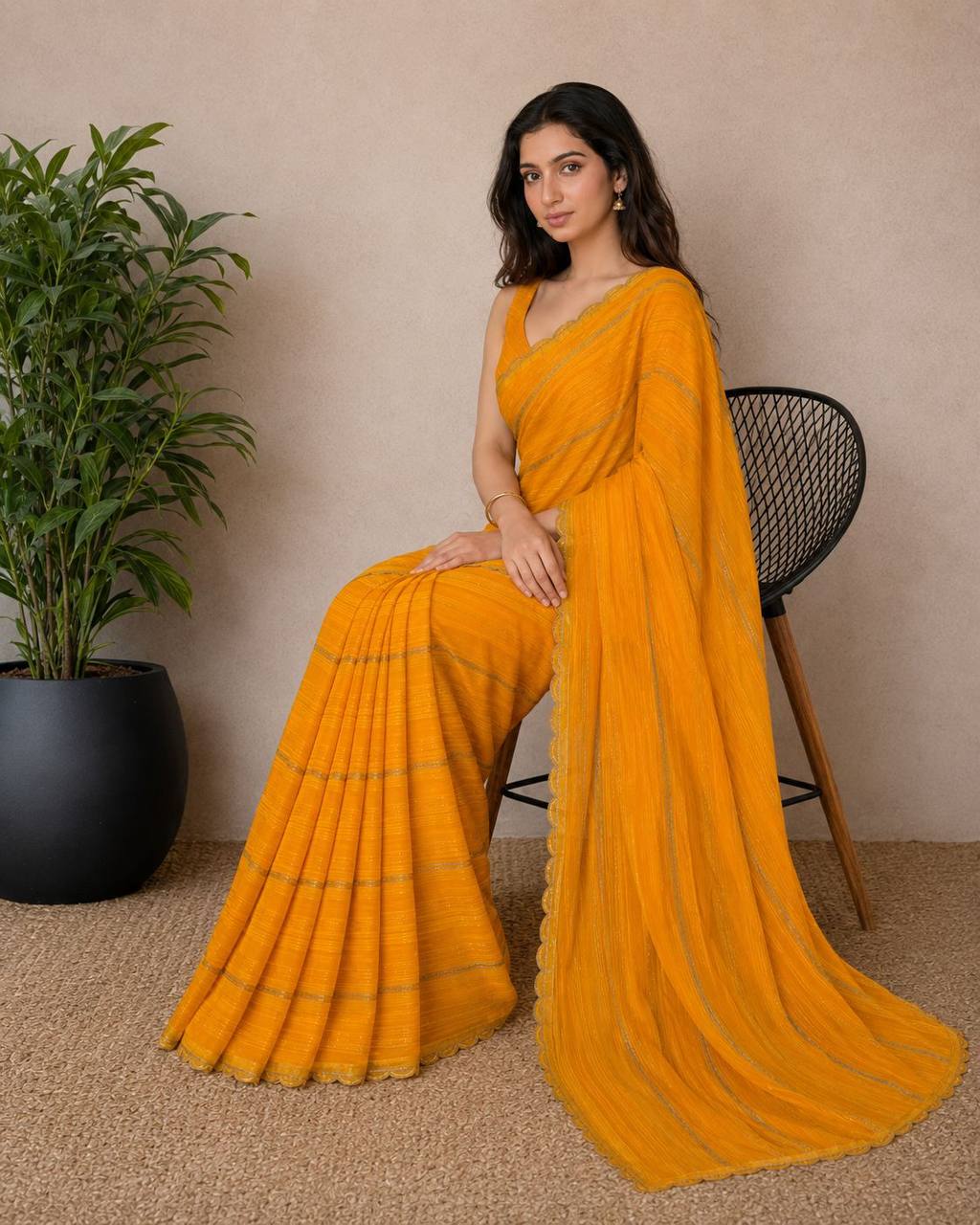 Shiv Chakra Divine Elegance Yellow Saree