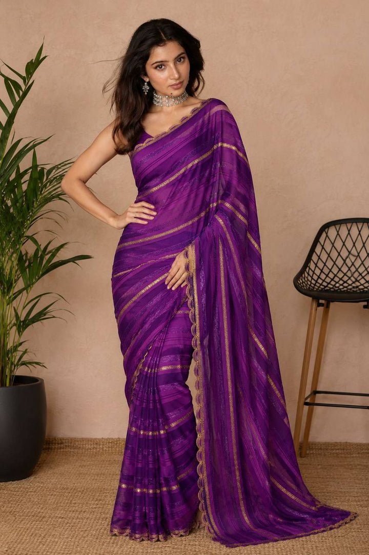 Shiv Chakra Divine Elegance Purple Saree