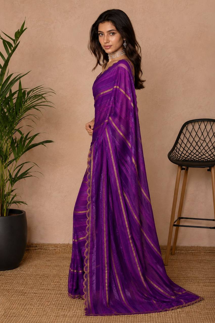 Shiv Chakra Divine Elegance Purple Saree