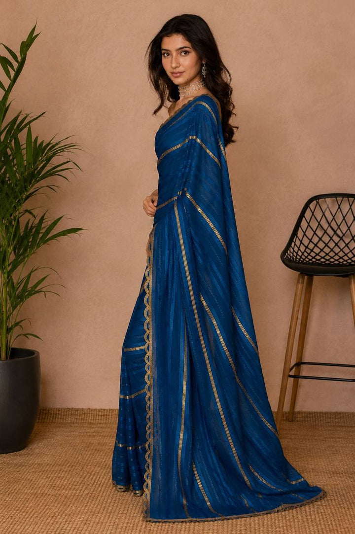 Shiv Chakra Divine Elegance Blue Saree