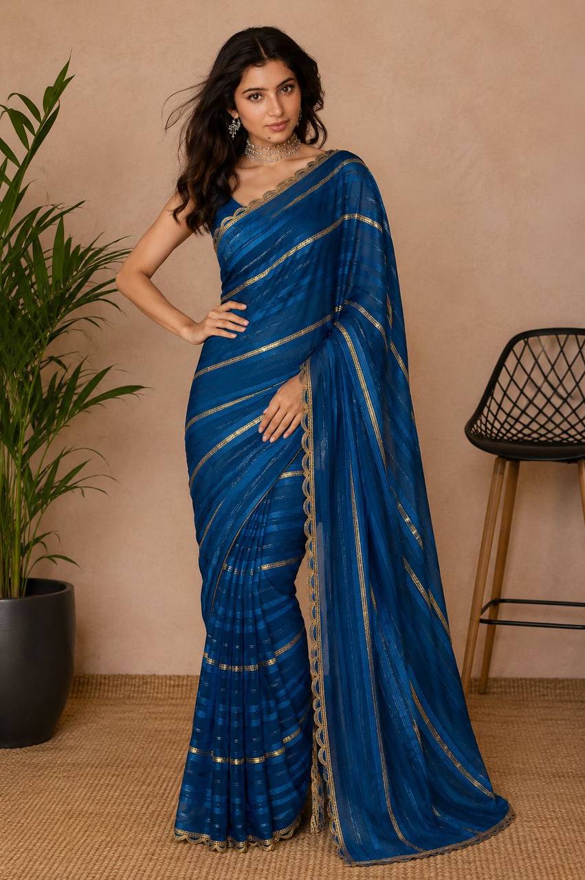 Shiv Chakra Divine Elegance Blue Saree