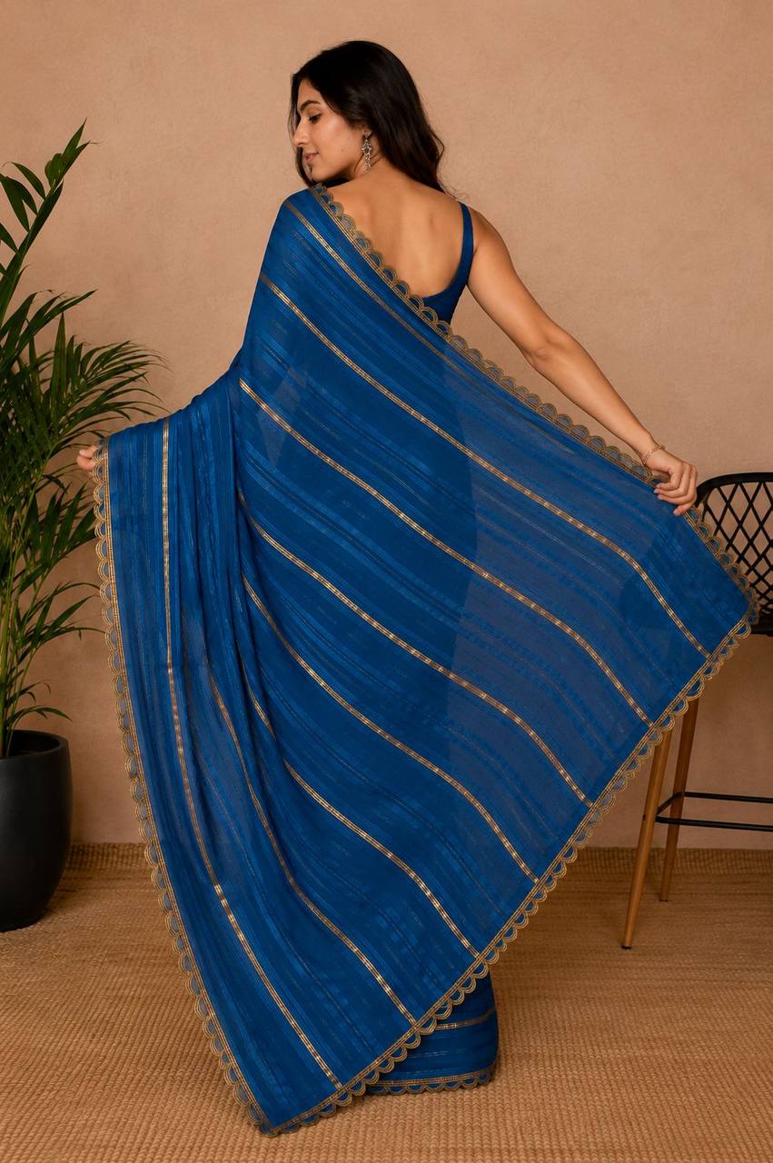 Shiv Chakra Divine Elegance Blue Saree