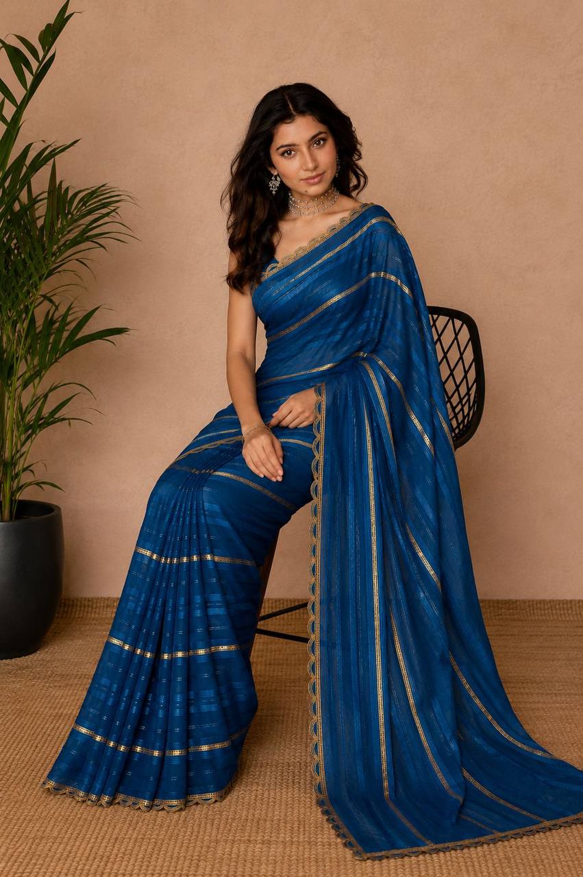 Shiv Chakra Divine Elegance Blue Saree