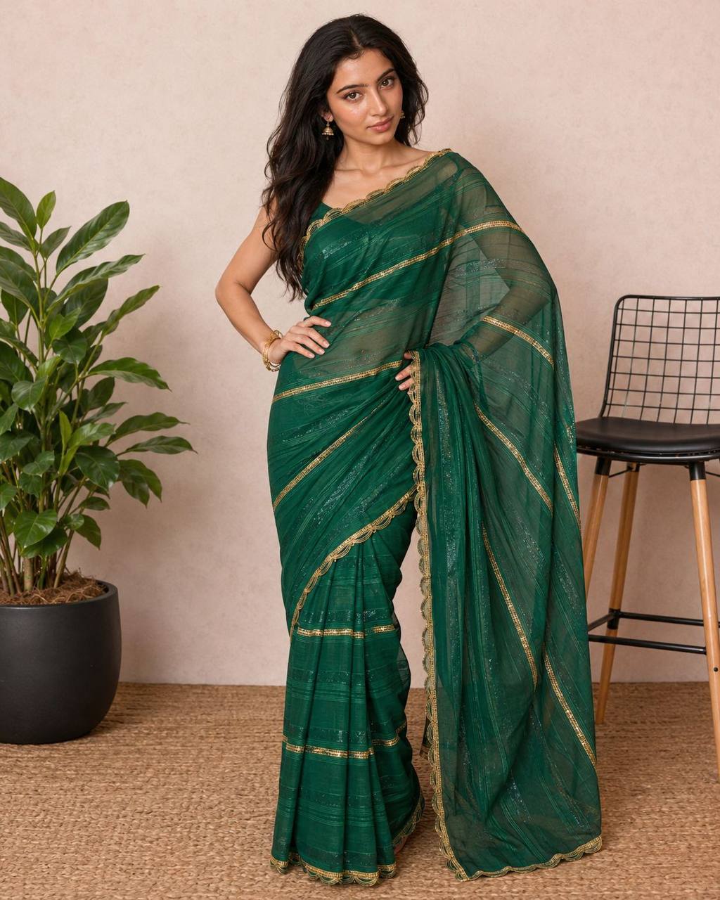 Shiv Chakra Divine Elegance Green Saree