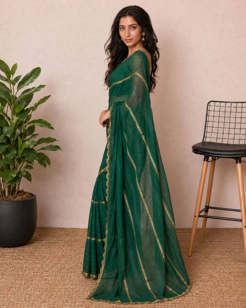 Shiv Chakra Divine Elegance Green Saree