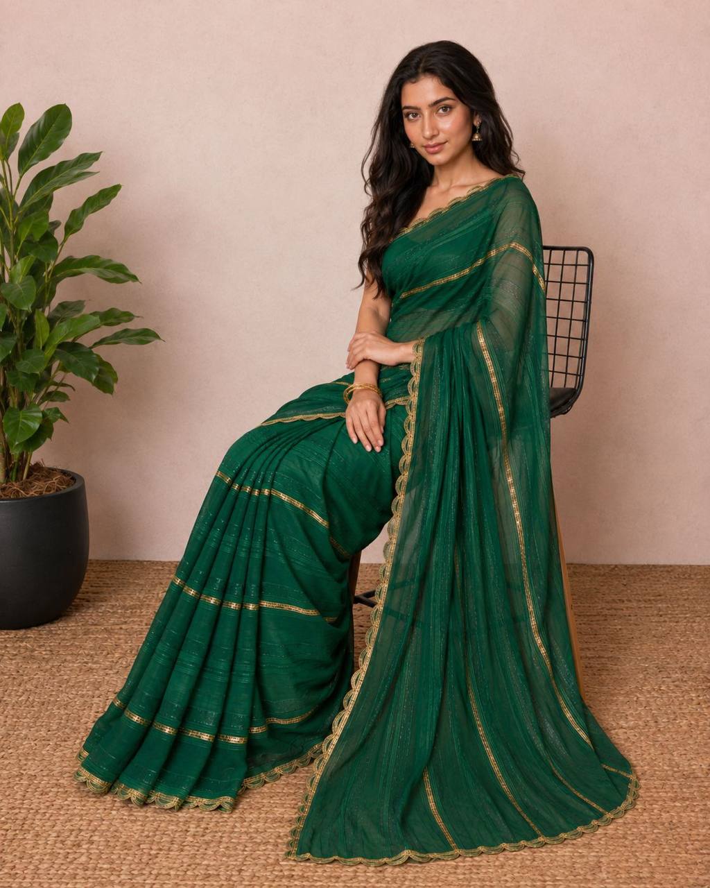 Shiv Chakra Divine Elegance Green Saree