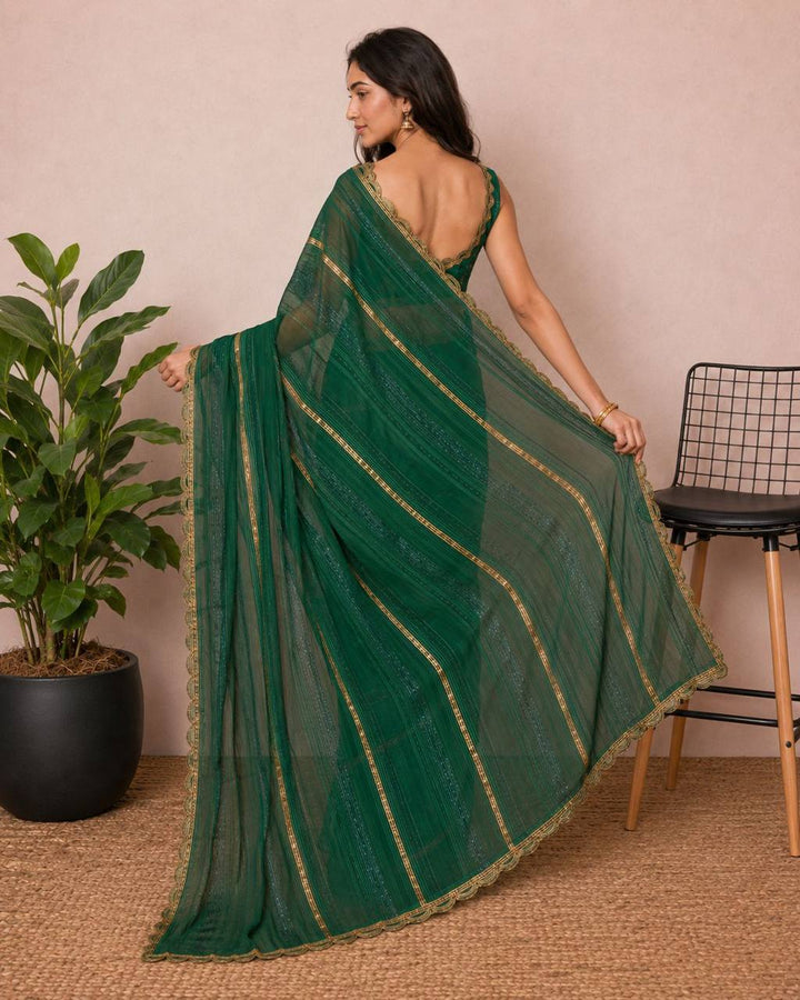 Shiv Chakra Divine Elegance Green Saree