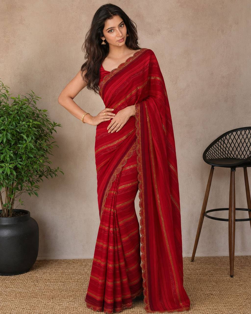 Shiv Chakra Divine Elegance Red Saree