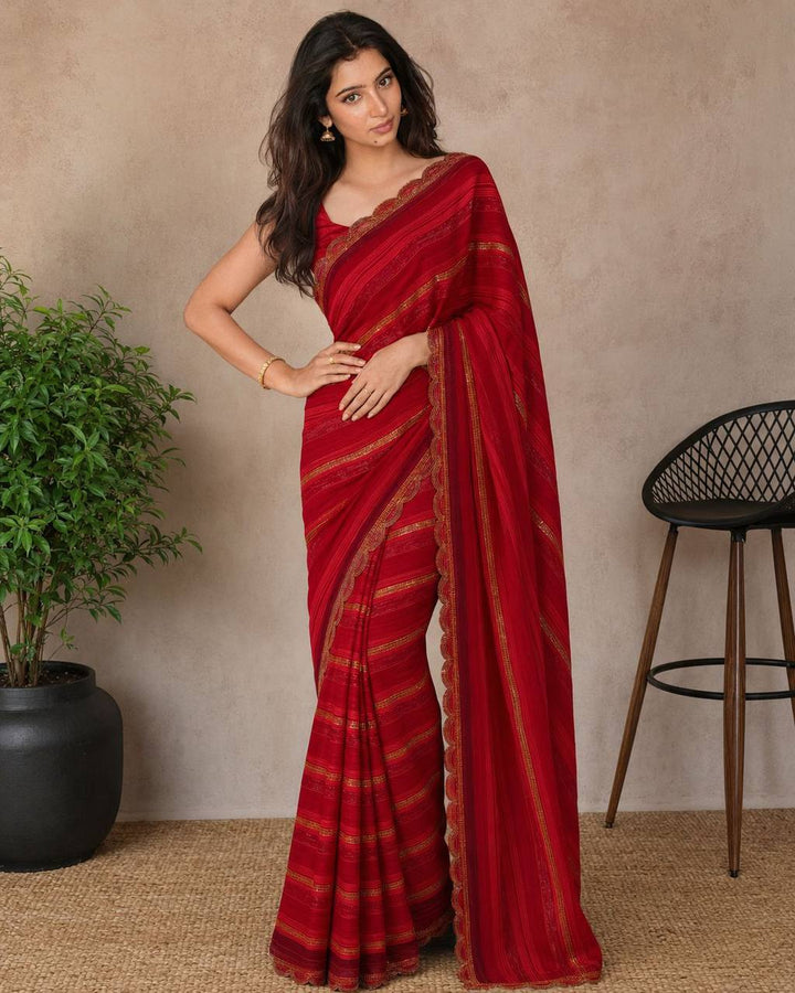 Shiv Chakra Divine Elegance Red Saree