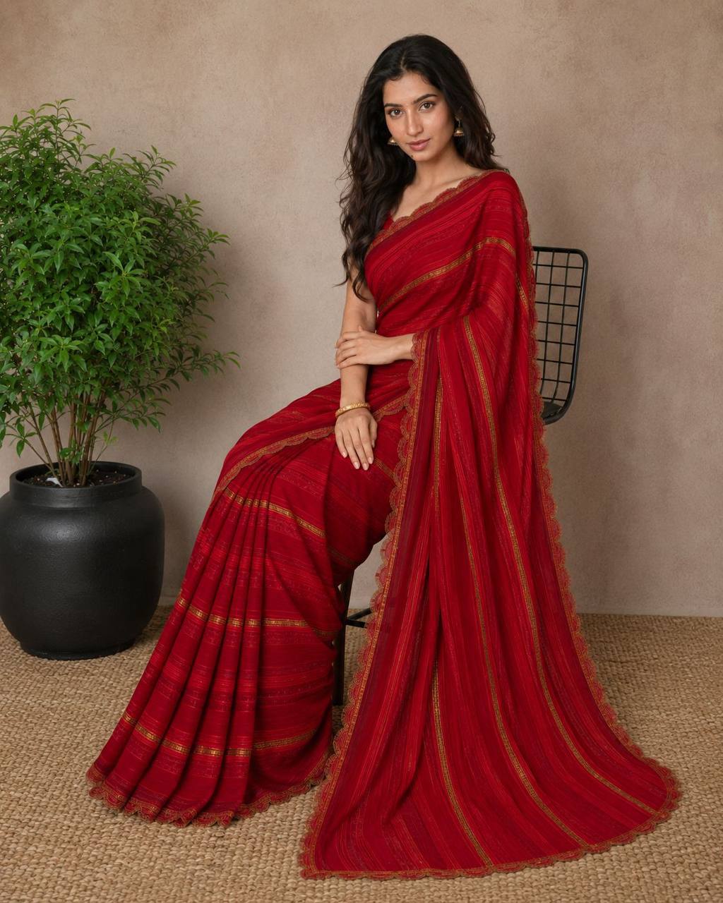 Shiv Chakra Divine Elegance Red Saree