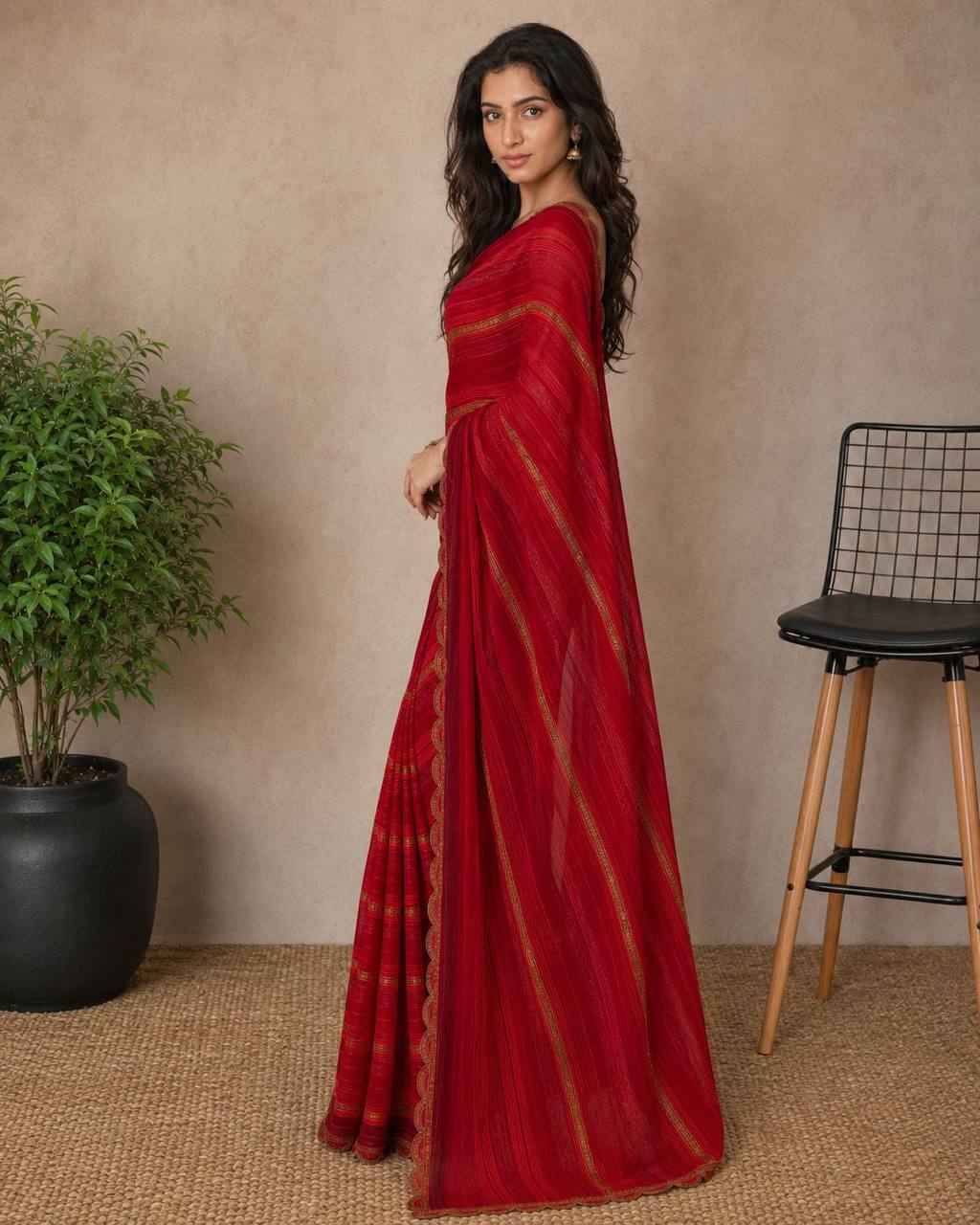 Shiv Chakra Divine Elegance Red Saree
