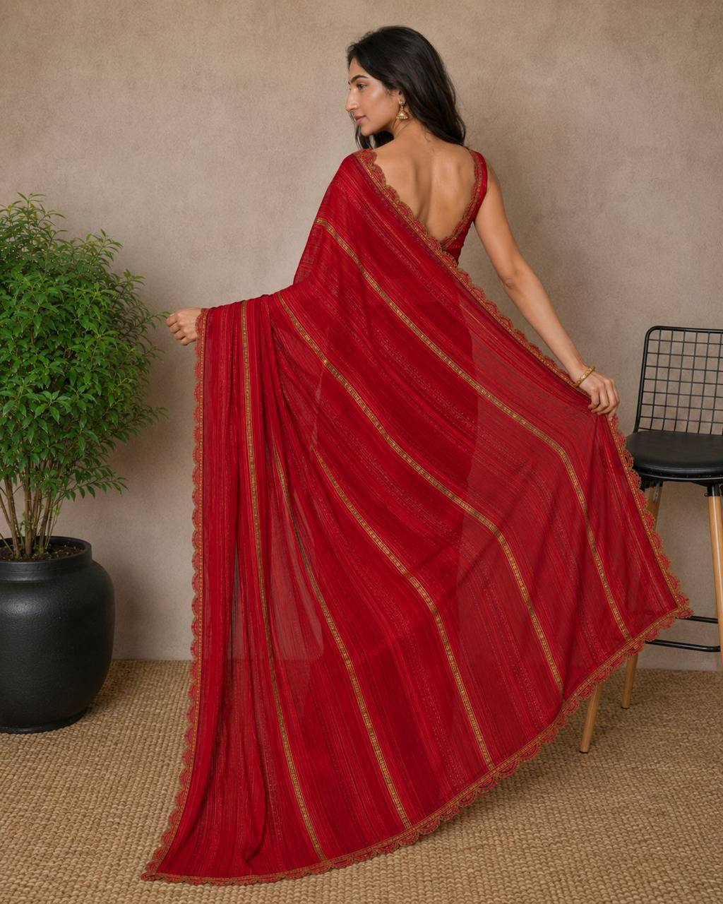 Shiv Chakra Divine Elegance Red Saree