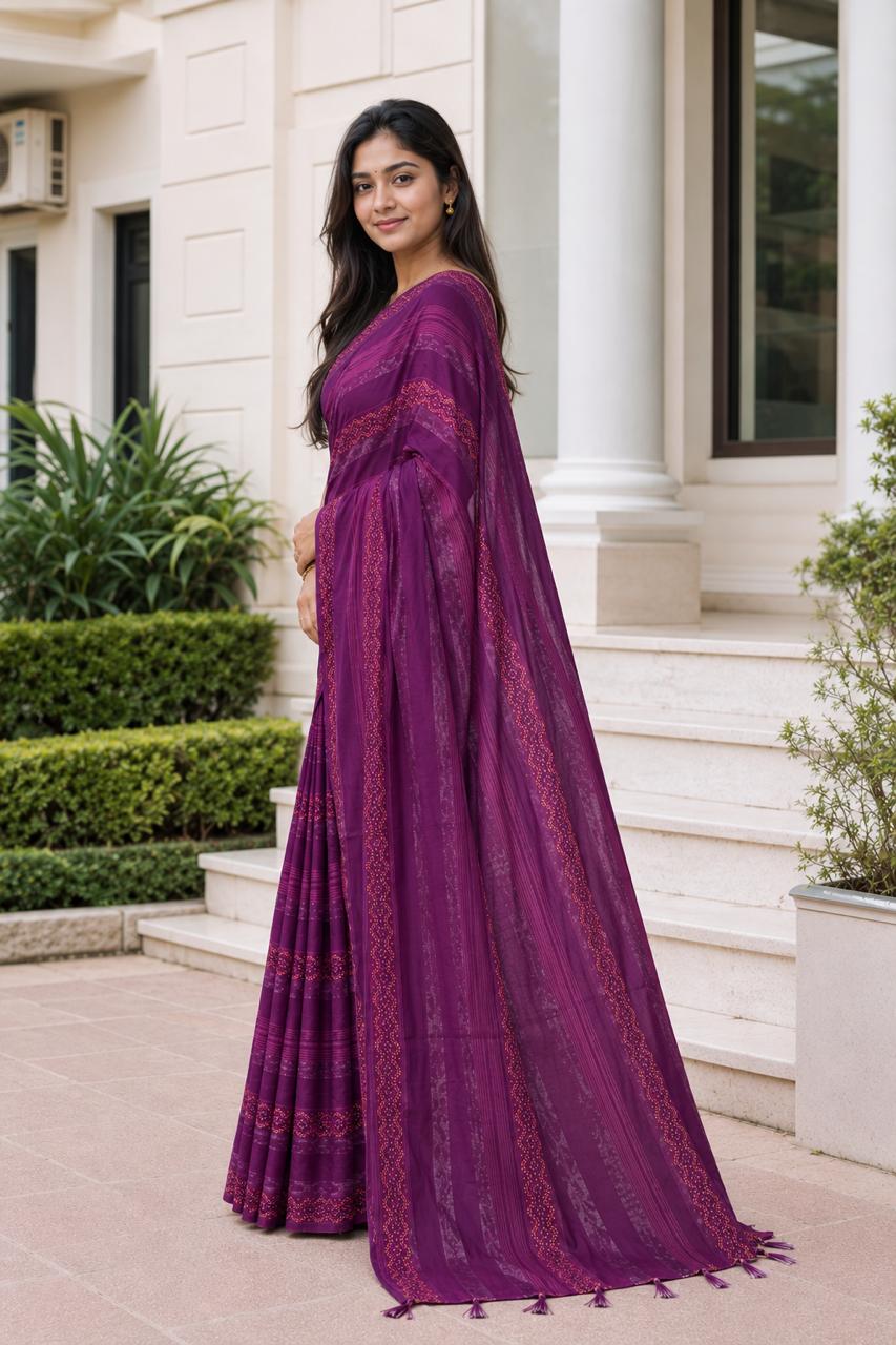 Shiv Chakra Designer Party Wear Purple Saree