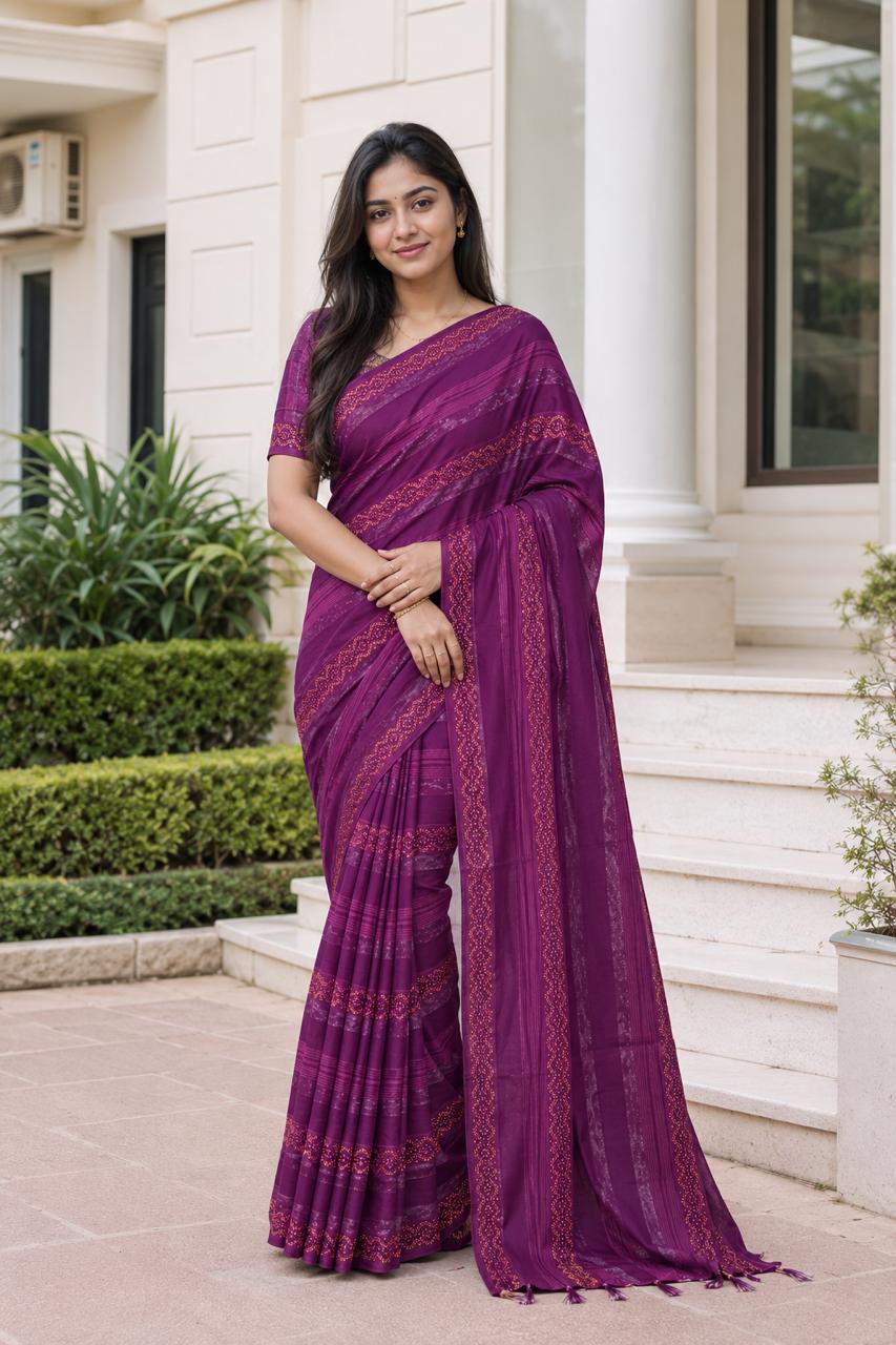 Shiv Chakra Designer Party Wear Purple Saree