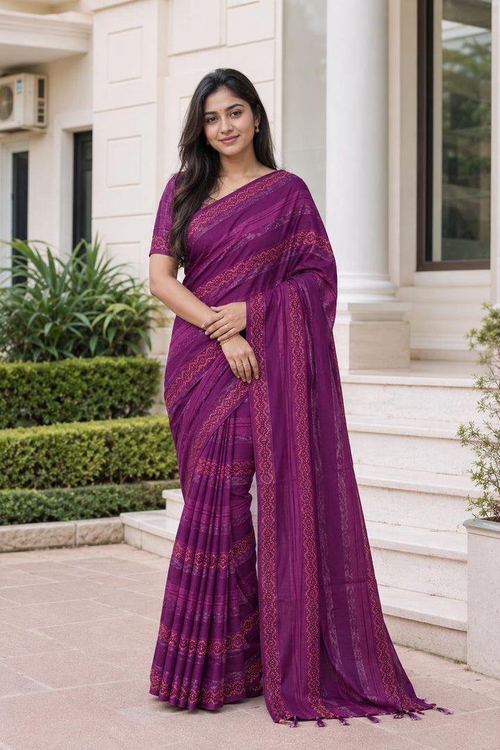 Shiv Chakra Designer Party Wear Purple Saree