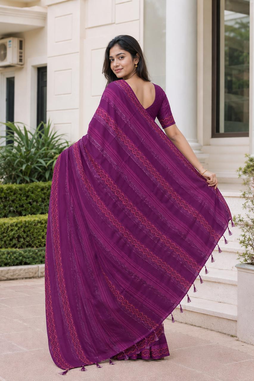 Shiv Chakra Designer Party Wear Purple Saree