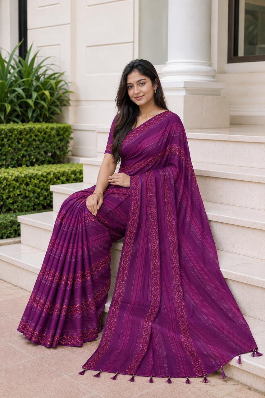 Shiv Chakra Designer Party Wear Purple Saree