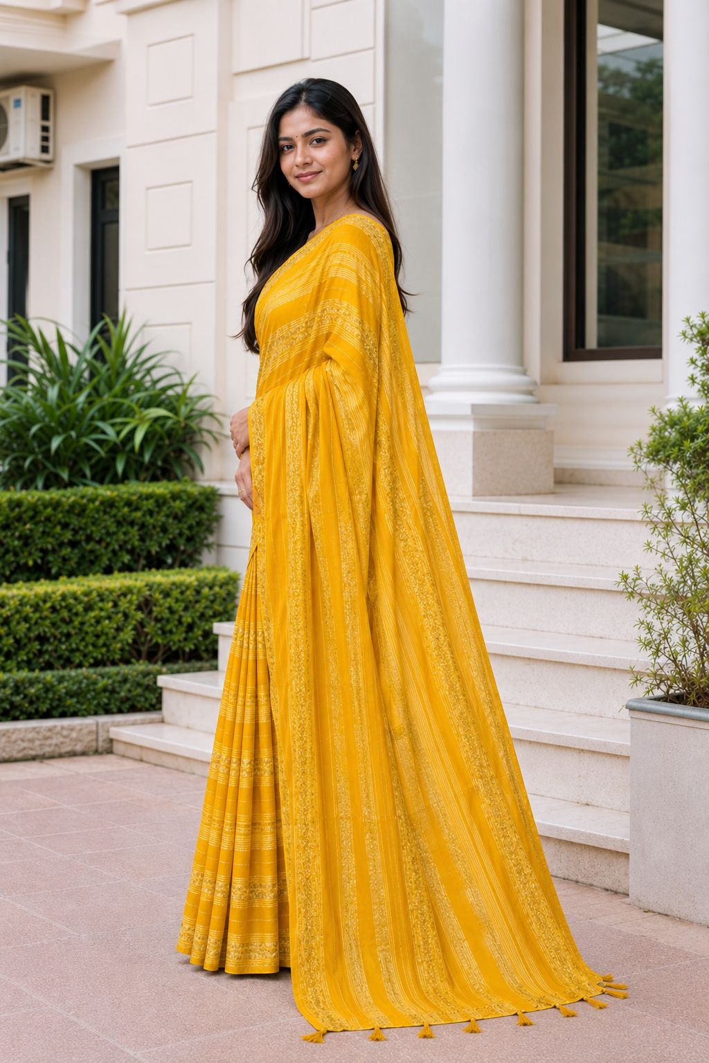 Shiv Chakra Designer Party Wear Yellow Saree