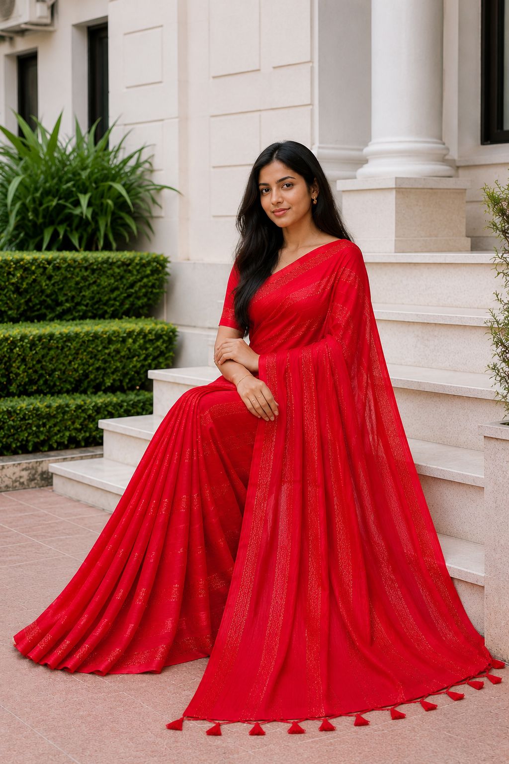Shiv Chakra Designer Party Wear Red Saree
