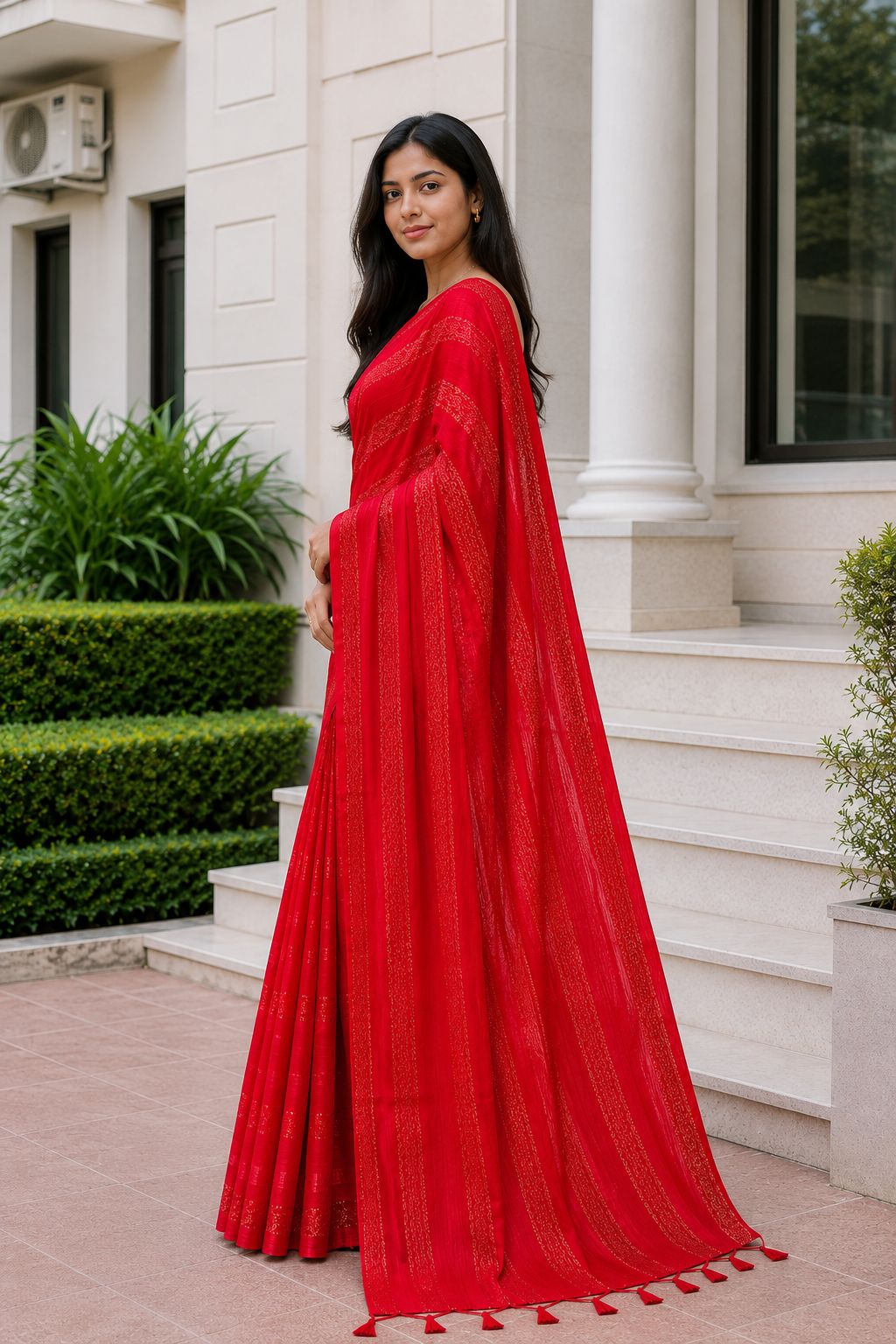 Shiv Chakra Designer Party Wear Red Saree