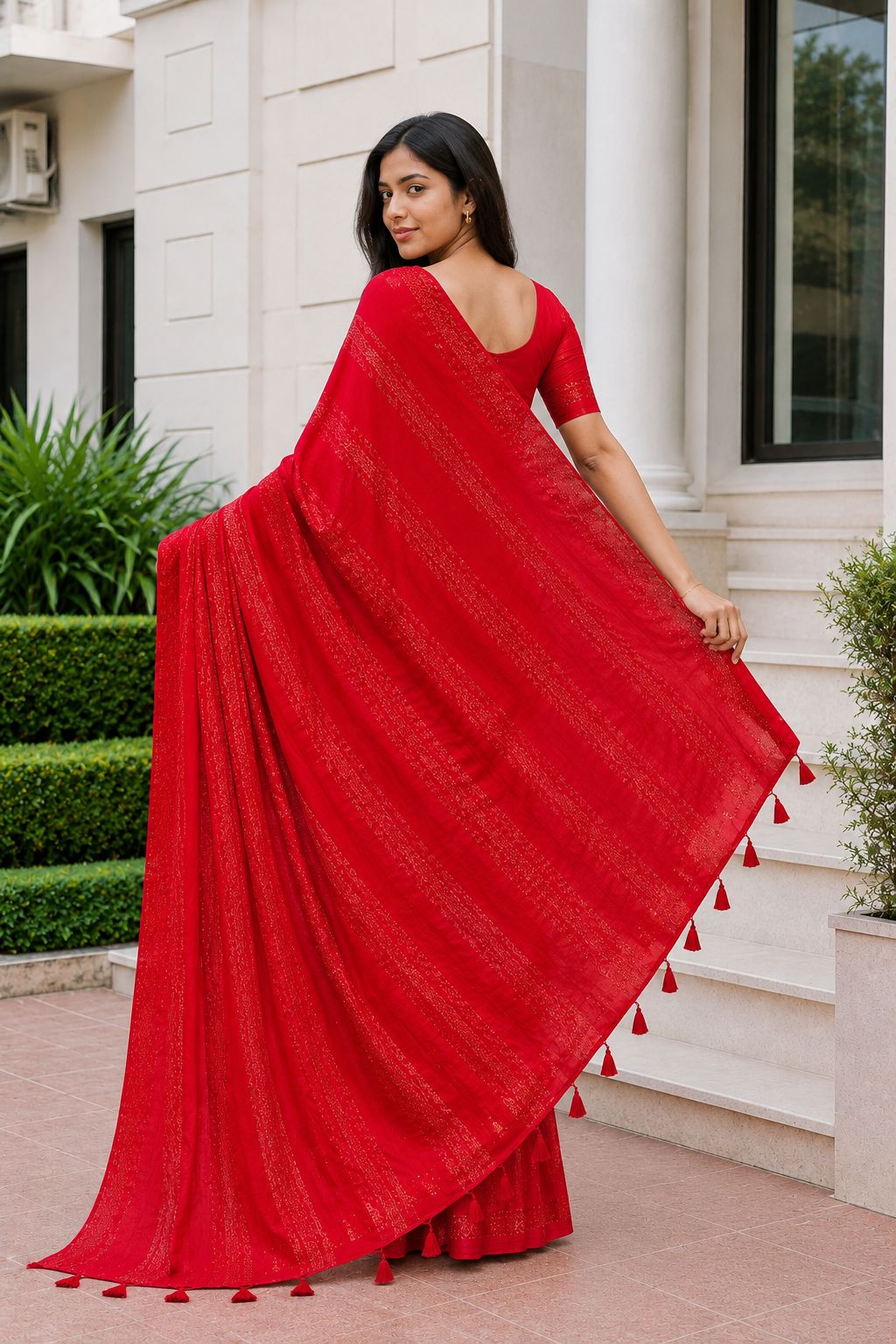 Shiv Chakra Designer Party Wear Red Saree