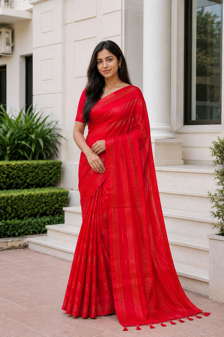 Shiv Chakra Designer Party Wear Red Saree