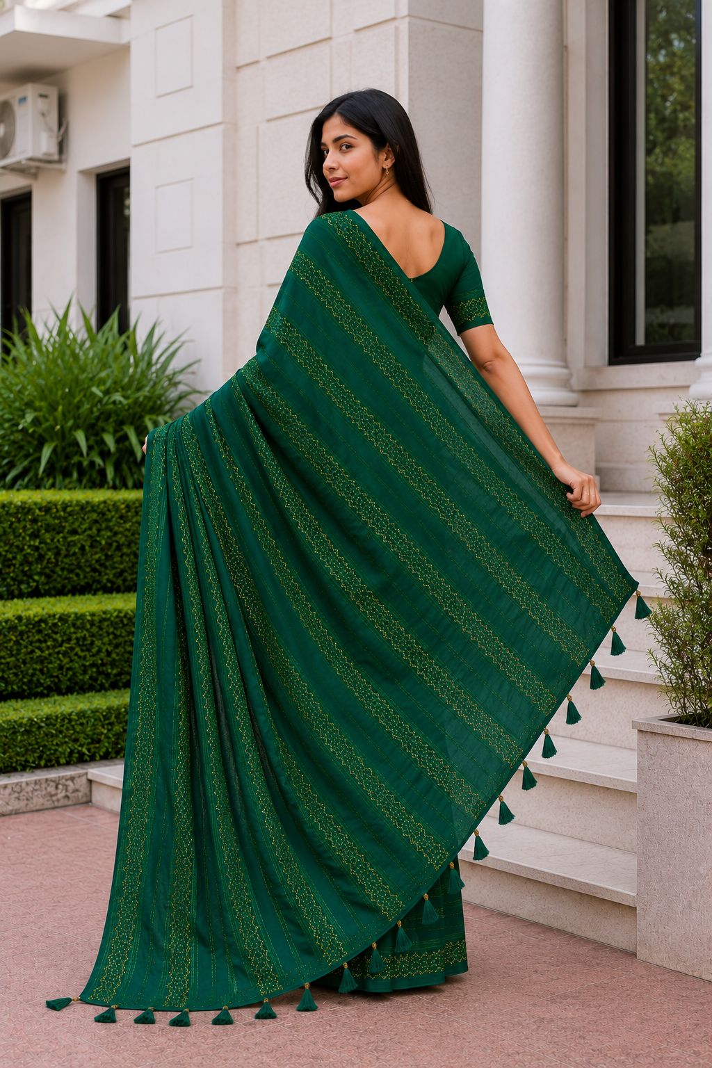 Shiv Chakra Designer Party Wear Green Saree