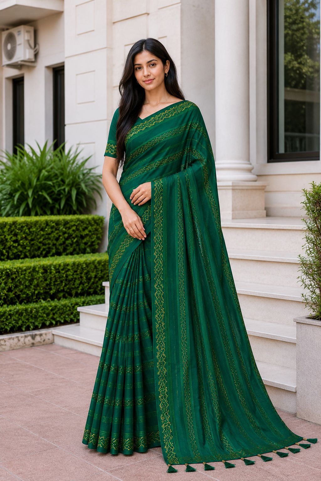 Shiv Chakra Designer Party Wear Green Saree