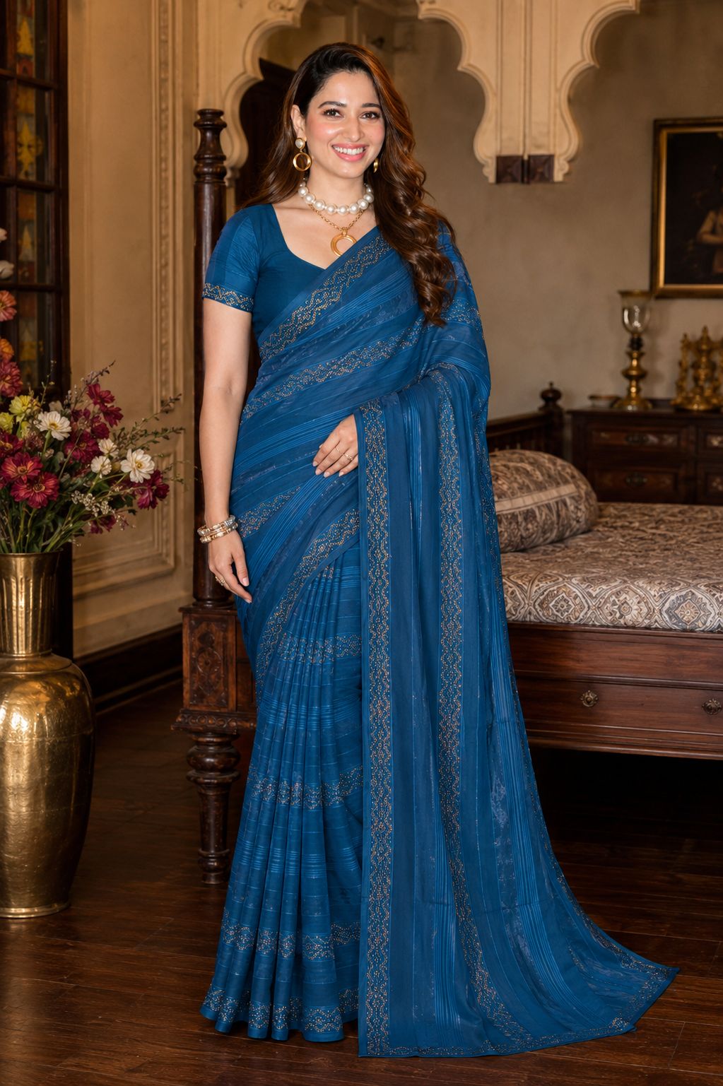 Shiv Chakra Designer Party Wear Blue Saree