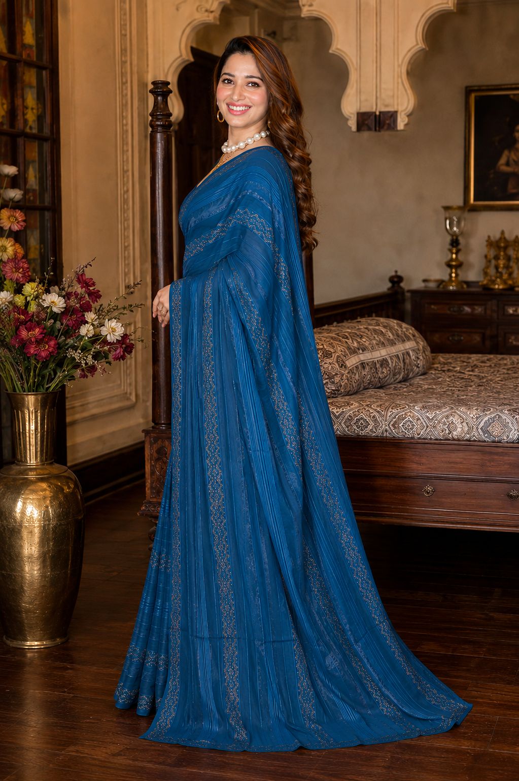 Shiv Chakra Designer Party Wear Blue Saree