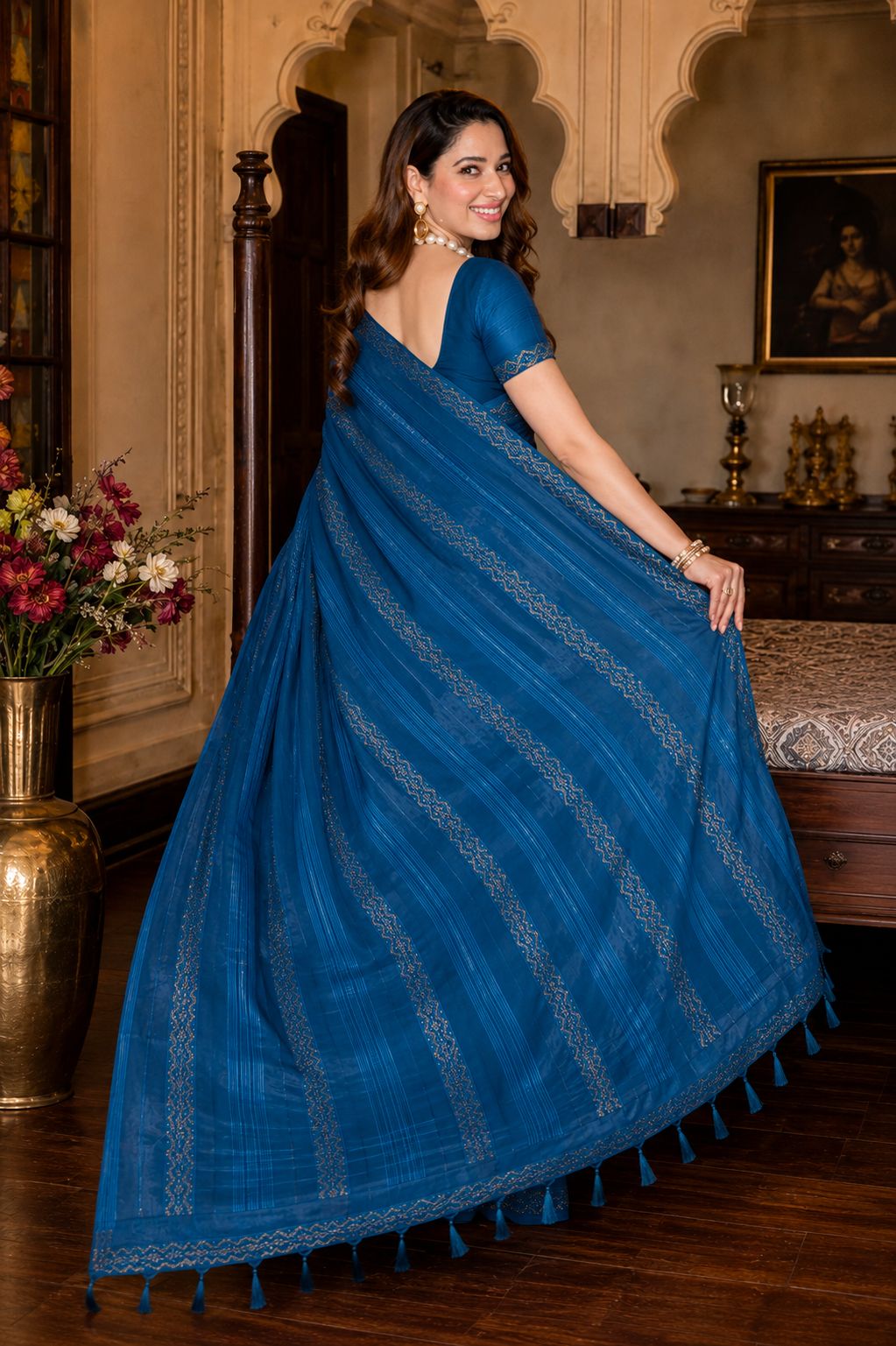 Shiv Chakra Designer Party Wear Blue Saree