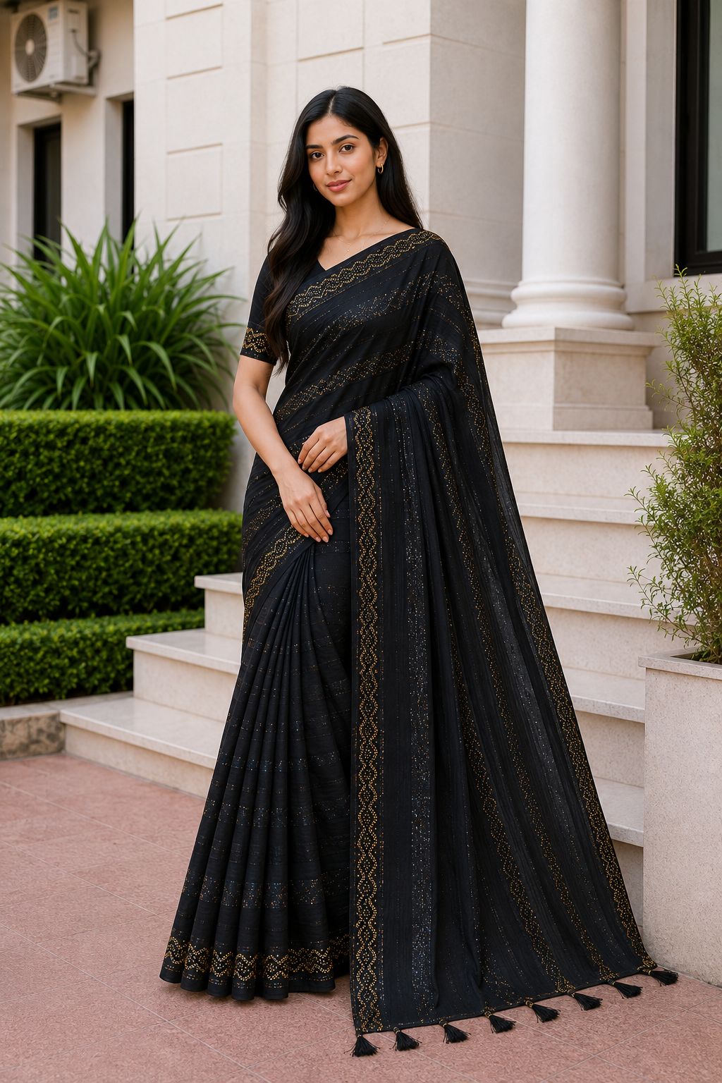 Shiv Chakra Designer Party Wear Black Saree