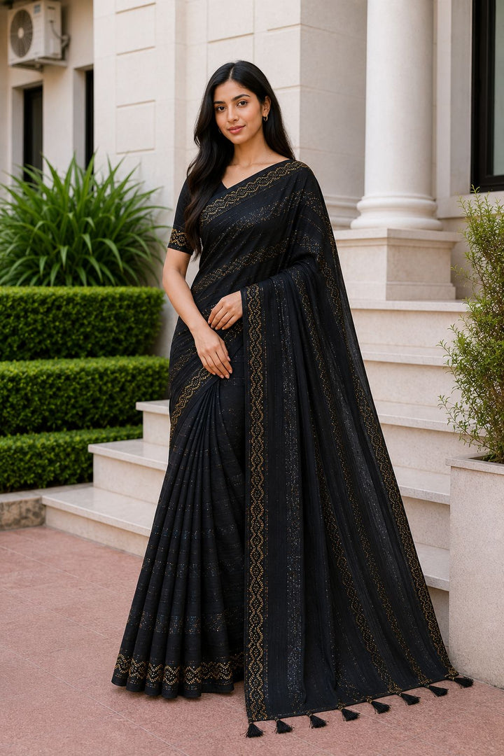 Shiv Chakra Designer Party Wear Black Saree