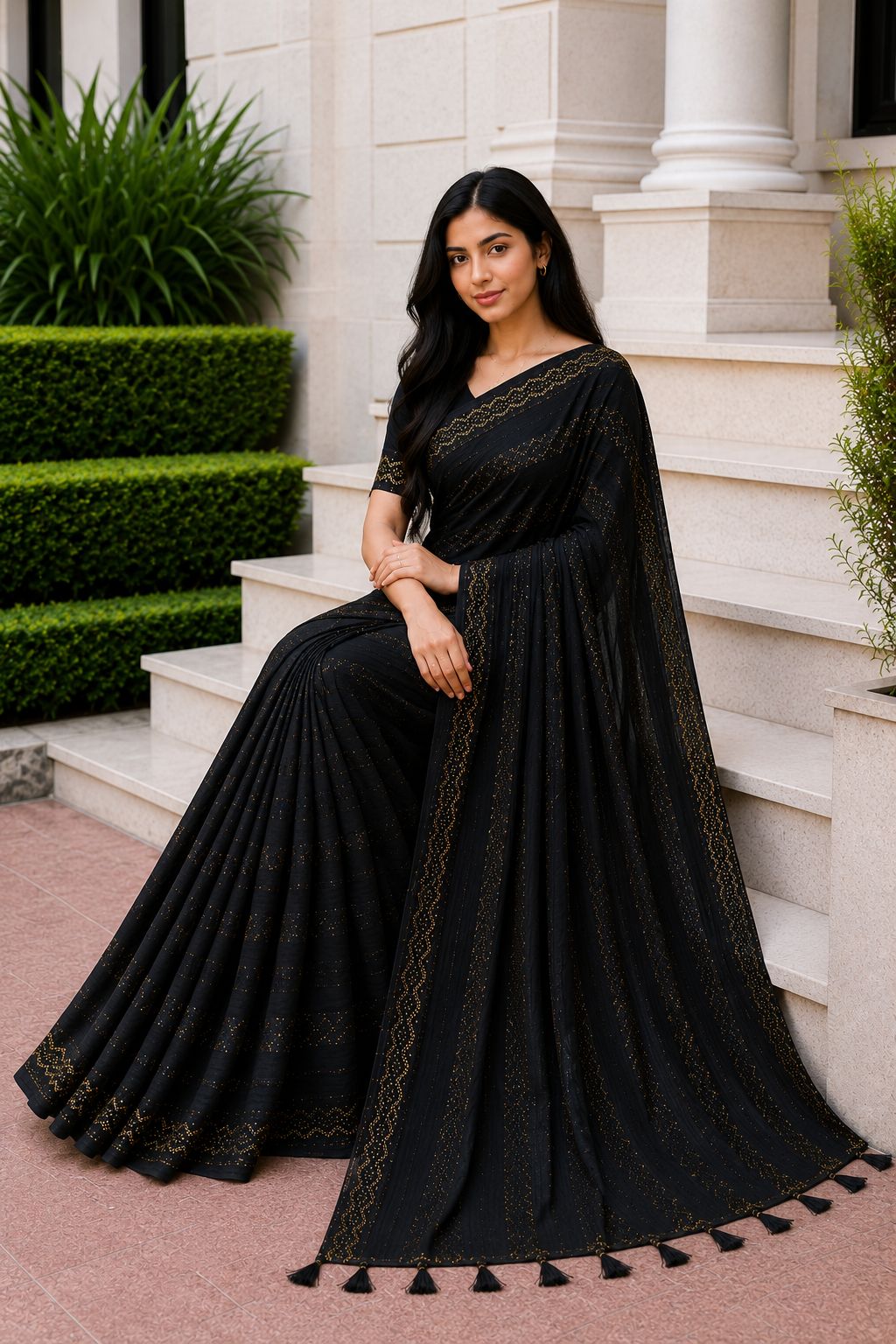 Shiv Chakra Designer Party Wear Black Saree
