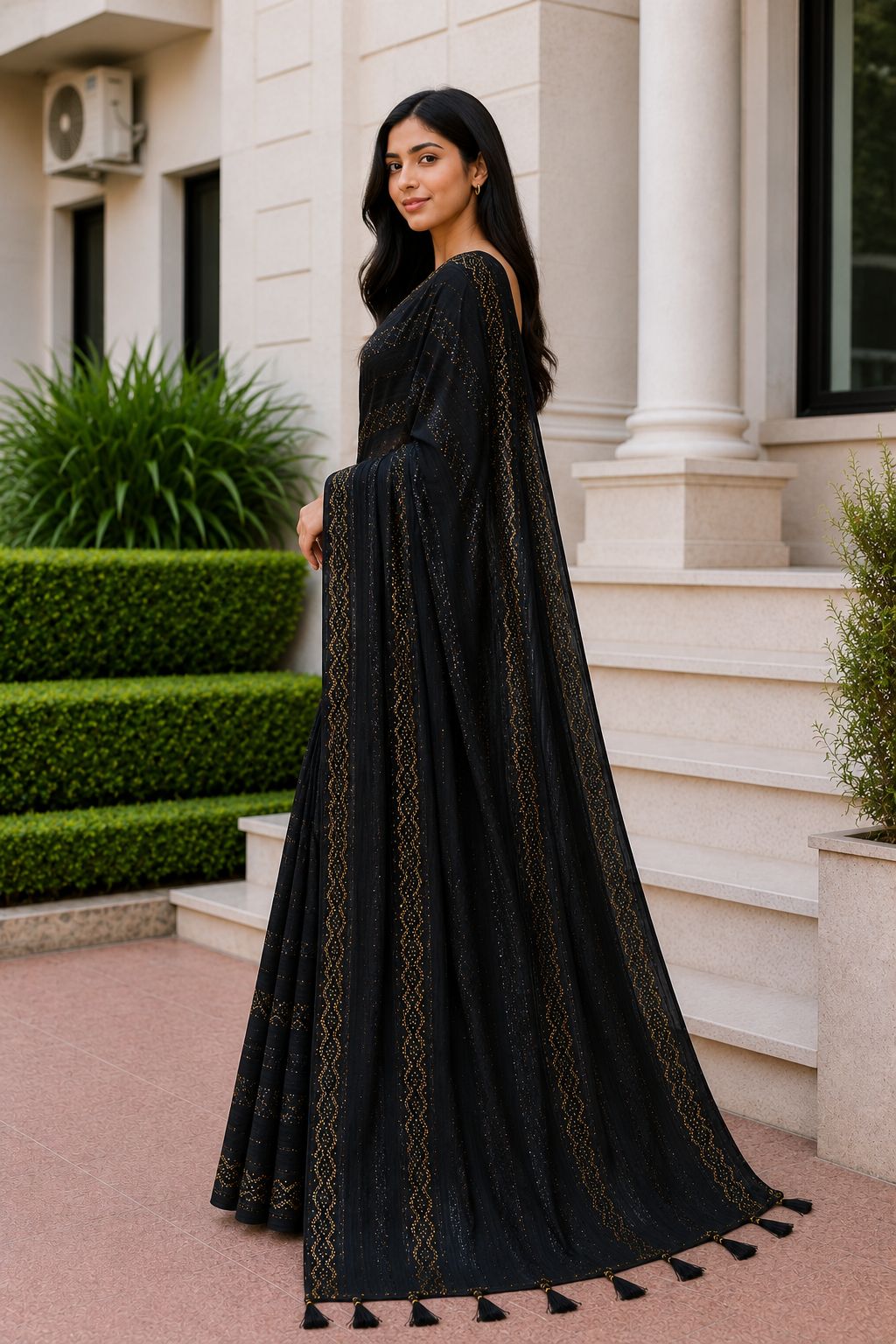 Shiv Chakra Designer Party Wear Black Saree