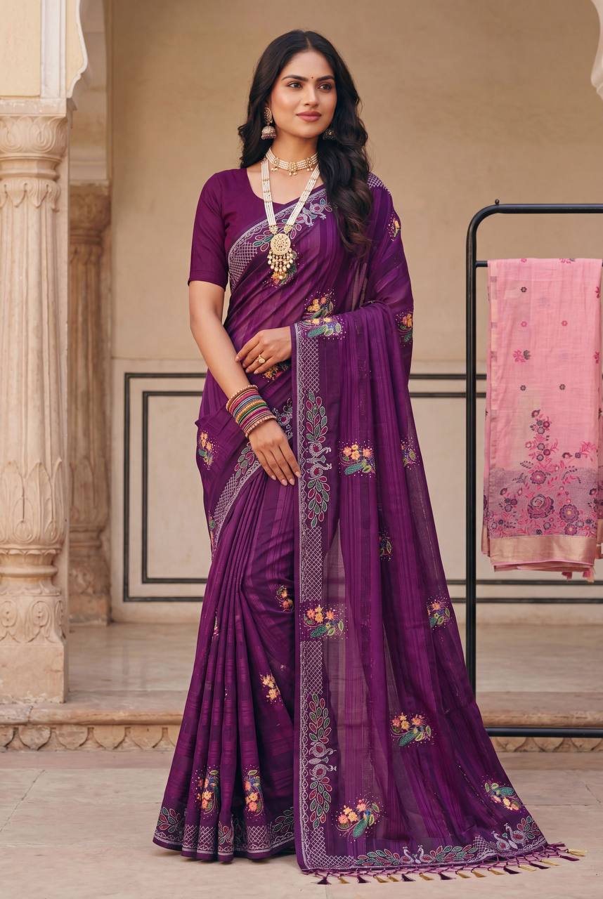Shiv Chakra Premium Traditional Purple Saree