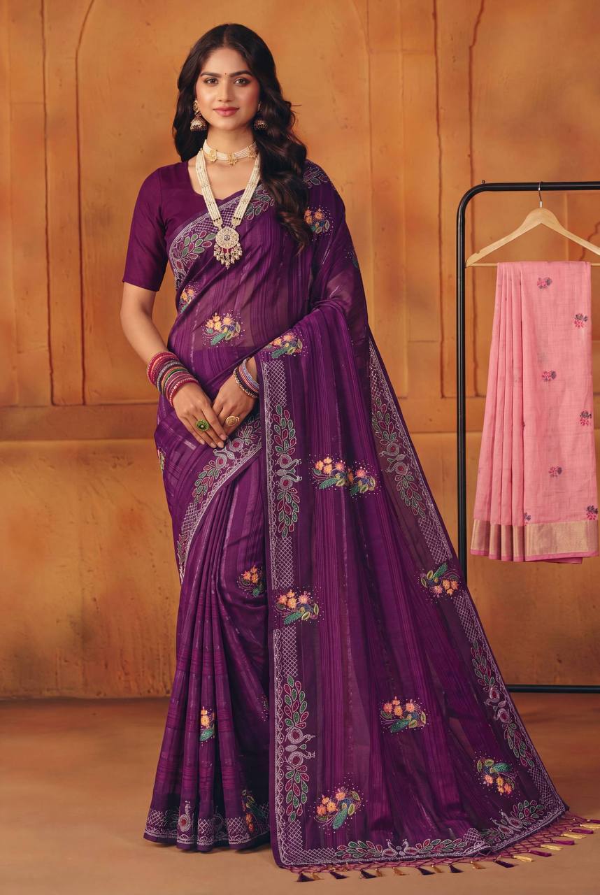 Shiv Chakra Premium Traditional Purple Saree