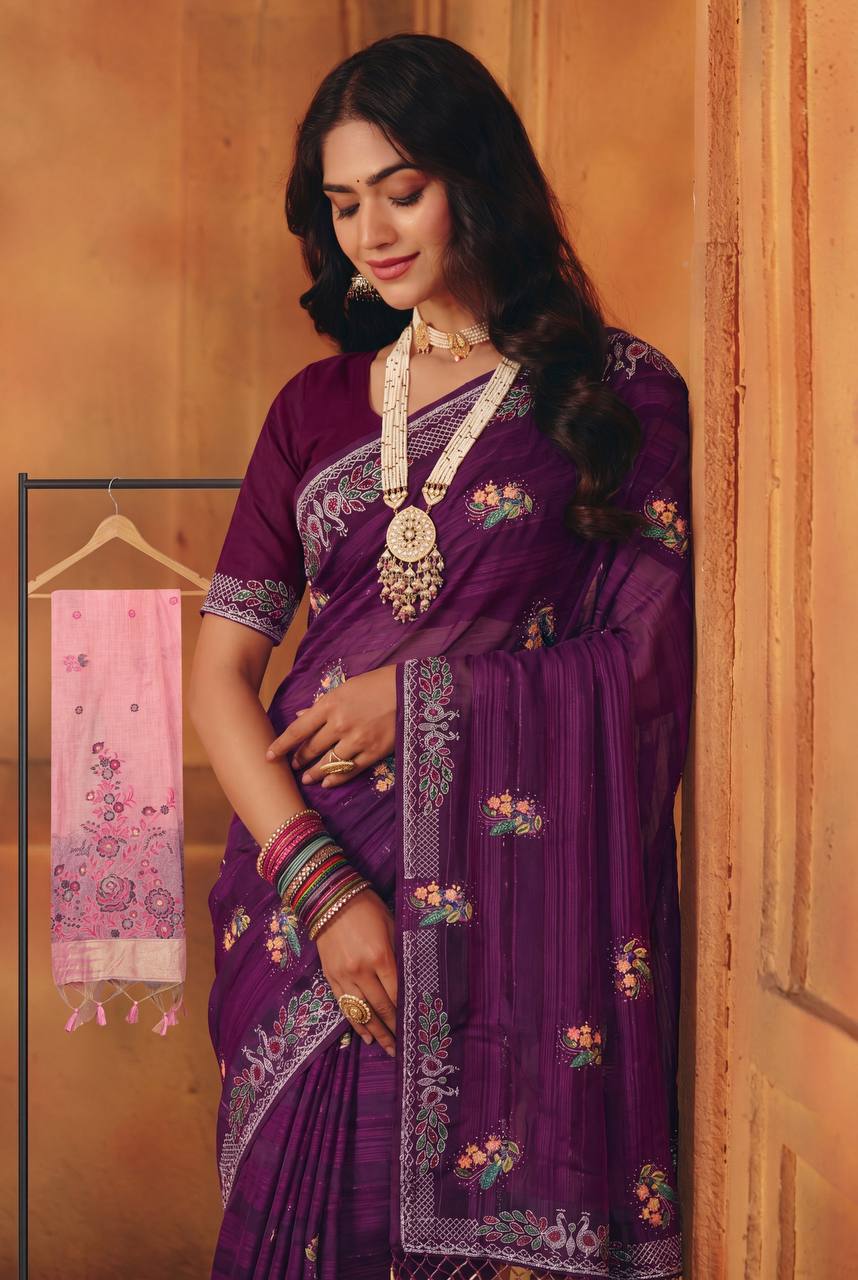 Shiv Chakra Premium Traditional Purple Saree