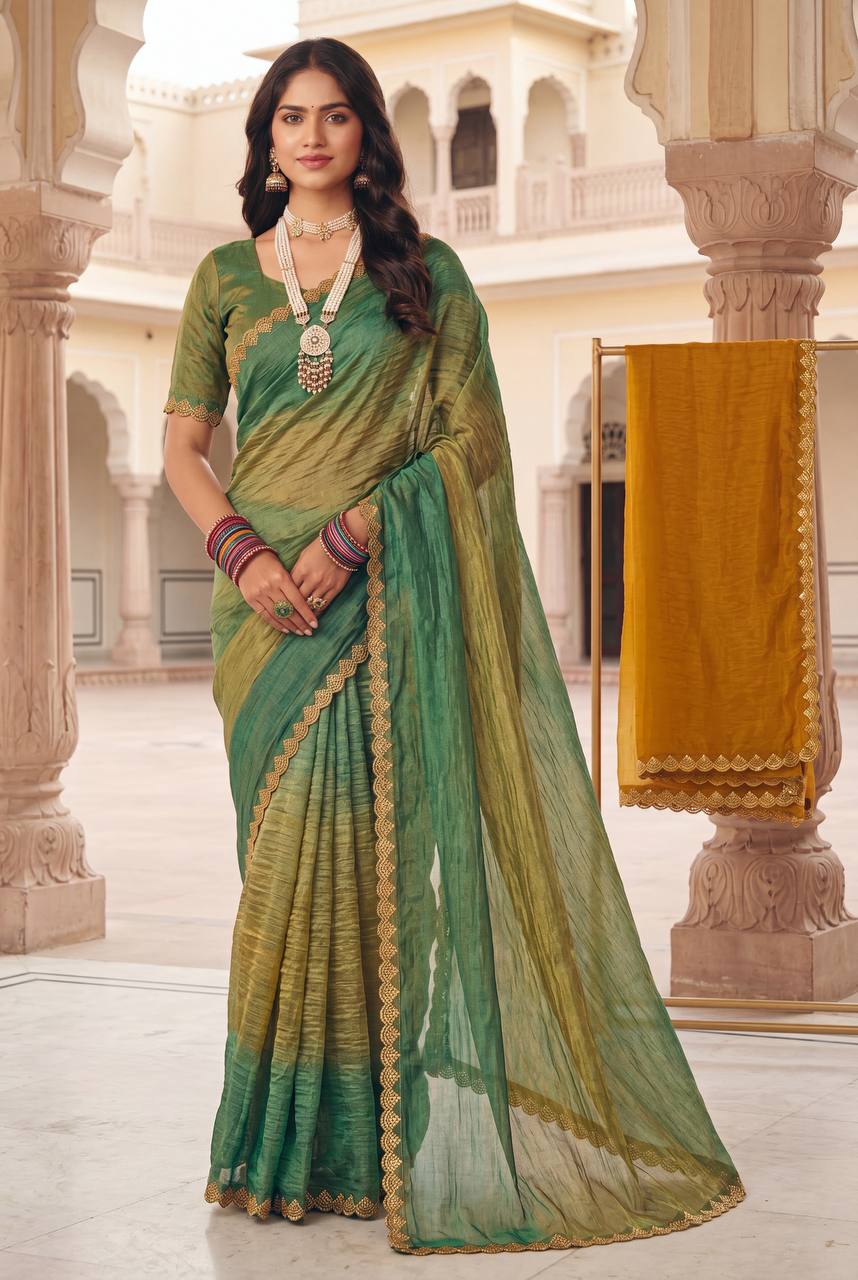Shiv Chakra Premium Traditional Green Saree