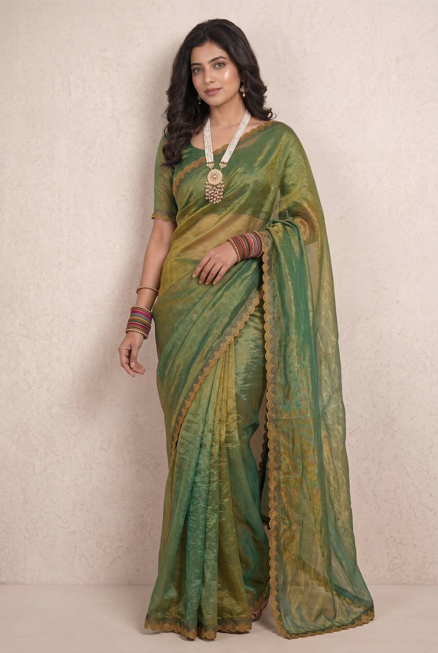 Shiv Chakra Premium Traditional Green Saree