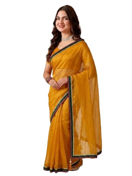 Shiv Chakra Premium Traditional Yellow Saree