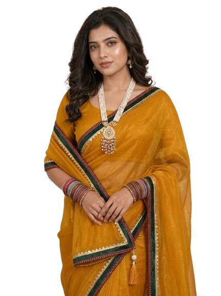 Shiv Chakra Premium Traditional Yellow Saree